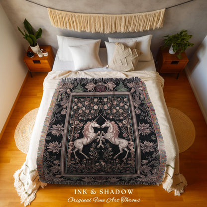 Floral Unicorn Tapestry | Ethereal Woodland Whimsy Blanket, Magic Cottagecore Throw