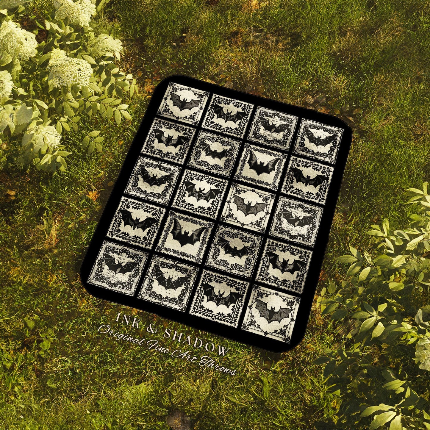 Black & White Witchy Bat Blanket | Spooky Aesthetic Retro Halloween Tapestry Dark Cottagegoth Wall Art Spooky Season Decor Bat Gift Cozy |