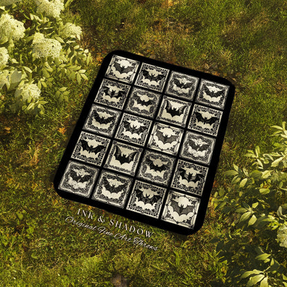 Black & White Witchy Bat Blanket | Spooky Aesthetic Retro Halloween Tapestry Dark Cottagegoth Wall Art Spooky Season Decor Bat Gift Cozy |