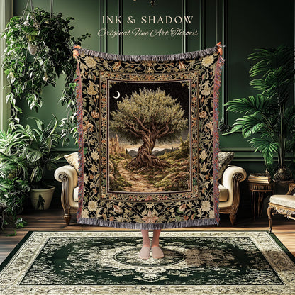 Rustic Castle Olive Tree Whimsical Throw Blanket Woven Cotton Wall Tapestry