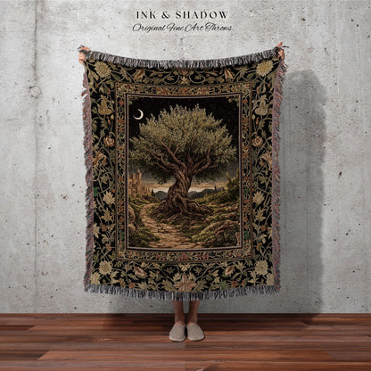 Rustic Castle Olive Tree Whimsical Throw Blanket Woven Cotton Wall Tapestry