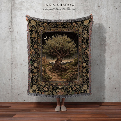 Rustic Castle Olive Tree Whimsical Throw Blanket Woven Cotton Wall Tapestry