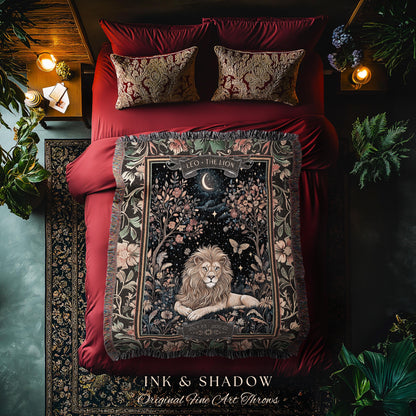 Ancient Garden Leo Astrology Blanket Mystical Forestcore Zodiac Decor | The Lion Woodland Goblincore Vintage Constellation Birth Month Gift