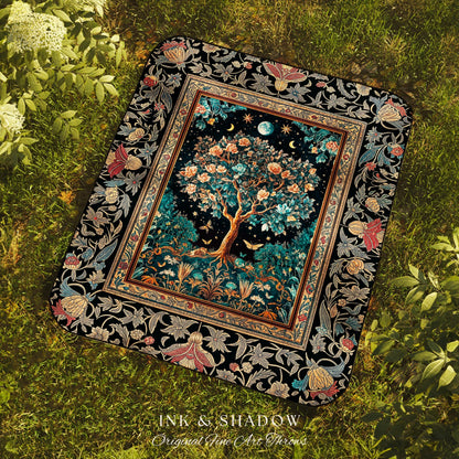 Enchanted Moonlit Tree of Life Woven Throw Blanket Jacquard Tapestry