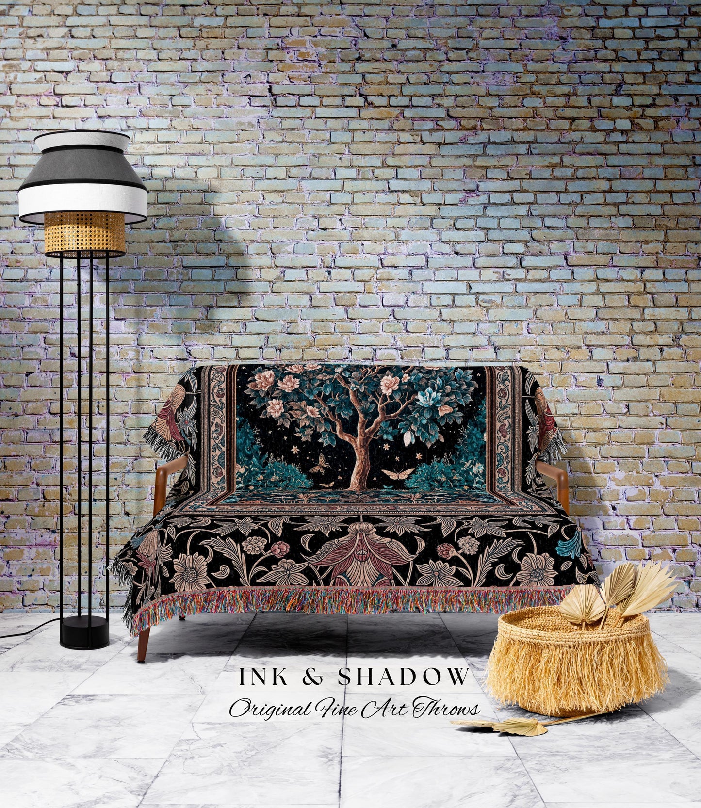 Enchanted Moonlit Tree of Life Woven Throw Blanket Jacquard Tapestry