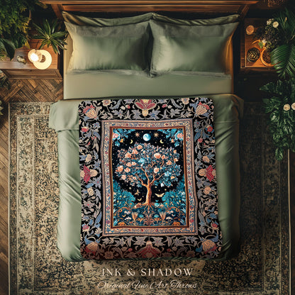 Enchanted Moonlit Tree of Life Woven Throw Blanket Jacquard Tapestry
