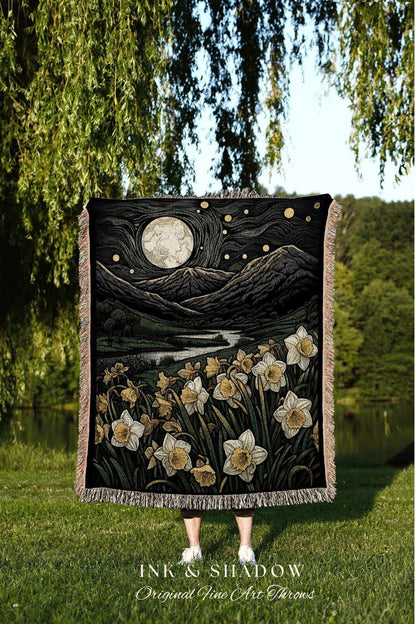 December Birthday Flower Gift Personalized Blanket | Woven Blanket Custom Birth Month Flower Decor Tapestry | December Narcissus Flower Art