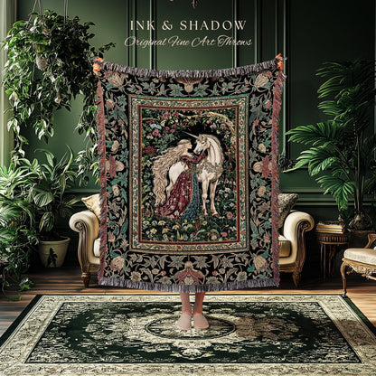 Baroque Fantasy Rustic Throw Blanket | Rococo Coquette Bedroom Decor Dark Royalcore Woven Wall Tapestry Medieval Storybook Gothic Aesthetic