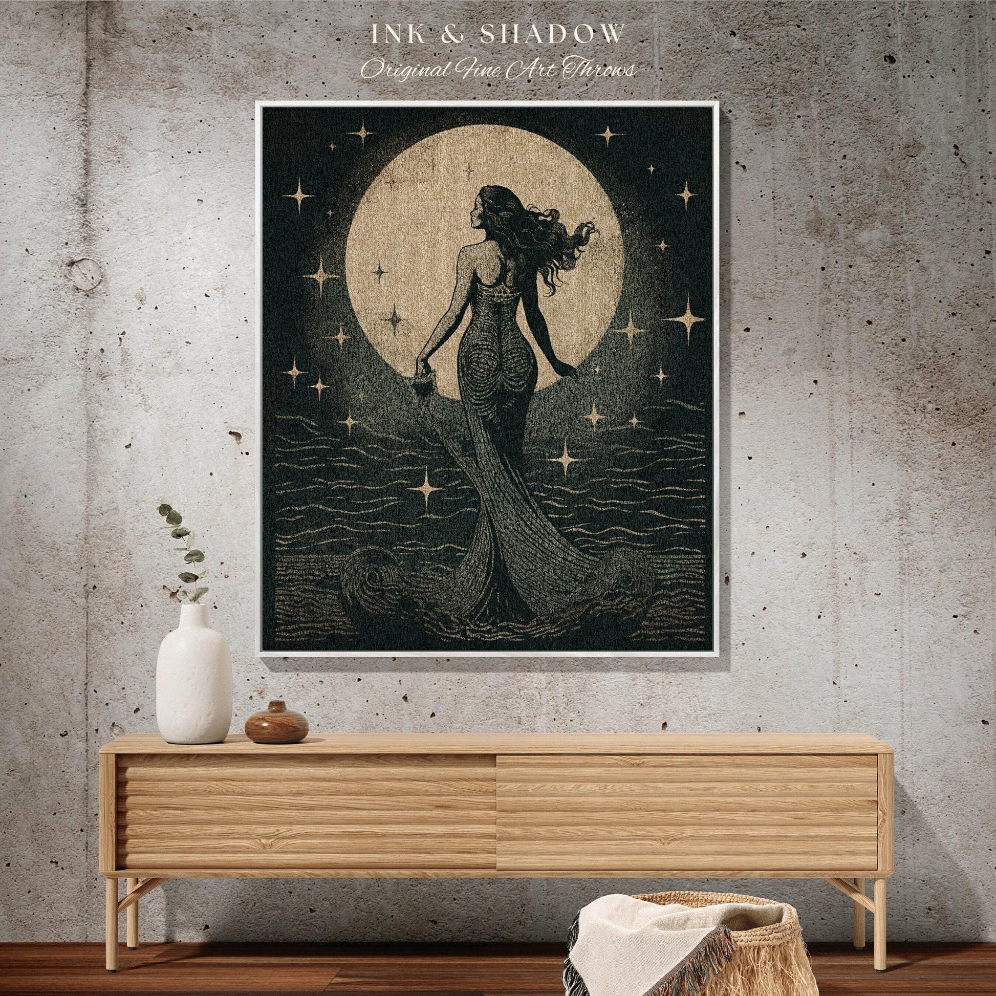 Ethereal Mermaid Blanket Woven Tapestry | Celestial Mermaid Decor Woven Blanket Vintage Mermaidcore Aesthetic Dorm Room Tapestry Witchy Art