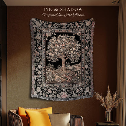 Muted Tones Eclectic Tree of Life Tapestry Blanket Jacquard Woven Coverlet