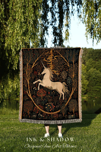 Unicorn Art Blanket Woven Tapestry | Medieval Room Decor Tapestry Cottagecore | Fairycore Aesthetic Room Decor Magical Tapestry Unicorn Art