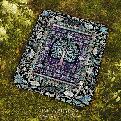 Icy Blue Pastel Gothic Tree Woven Throw Blanket Jacquard Tapestry