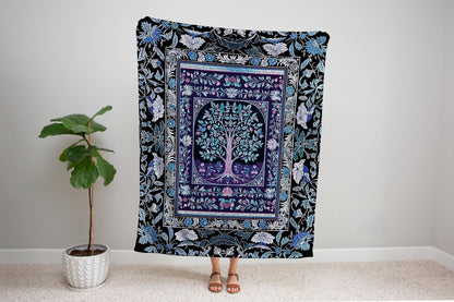 Icy Blue Pastel Gothic Tree Woven Throw Blanket Jacquard Tapestry