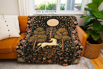 Princesscore Unicorn Tapestry Woven Folklore Aesthetic Whimsical Decor | Mystic Magical Moon Celestial Cottagecore Fairycore Throw Blanket