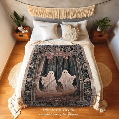 Ghosts in the Woodland Couples Blanket | Kindred Spirits Personalized Gothic Wedding Tapestry Woven Throw Whimsigoth Custom Gifts for Her |