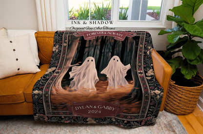 Ghosts in the Woodland Couples Blanket | Kindred Spirits Personalized Gothic Wedding Tapestry Woven Throw Whimsigoth Custom Gifts for Her |