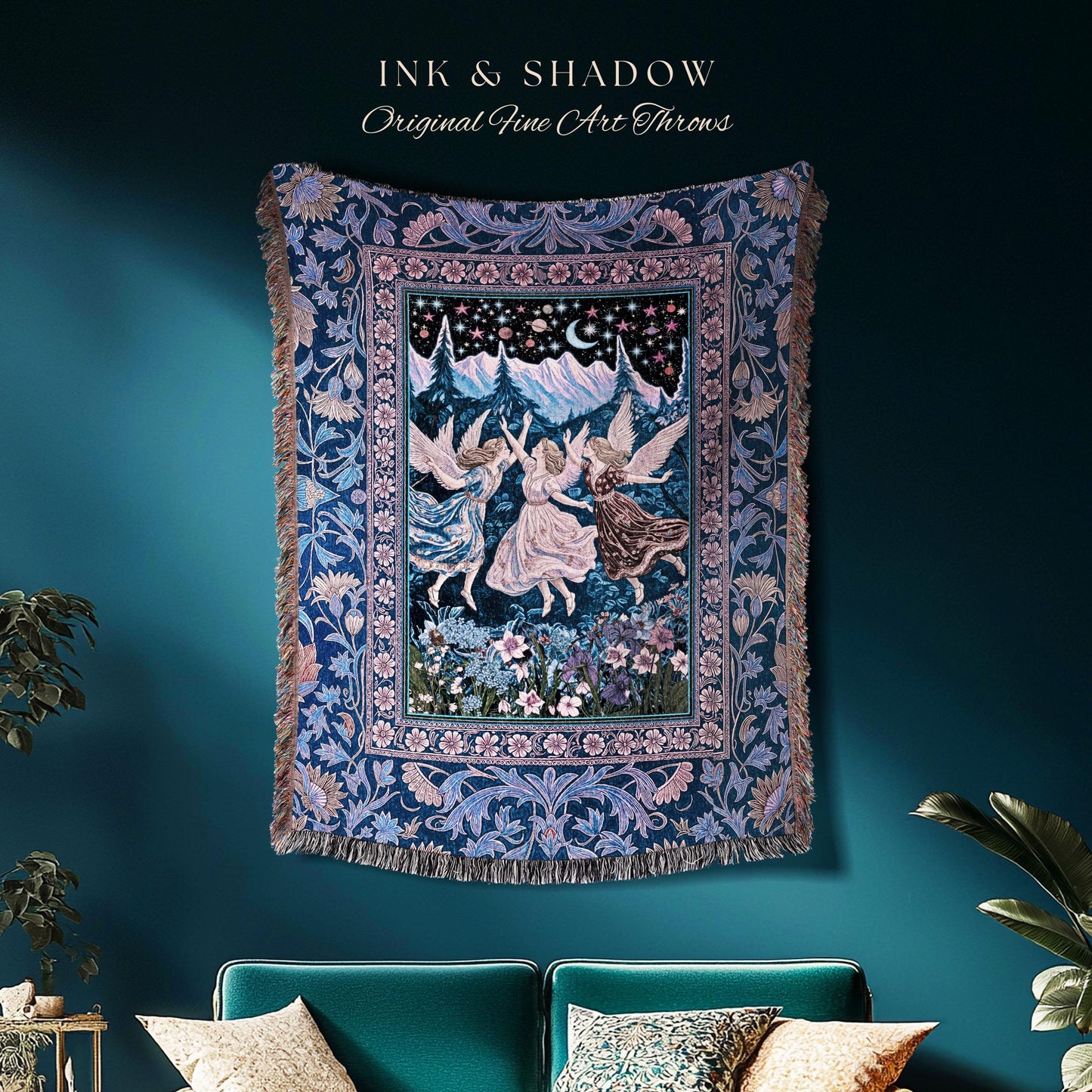 Mystic Lavender Dreamy Fairy Blanket | Midsummer Aesthetic Woodland Folklore Wall Tapestry Dark Academia Whimsical Woven Throw Enchanted |