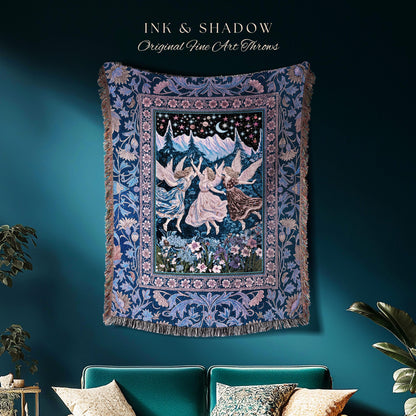 Mystic Lavender Dreamy Fairy Blanket | Midsummer Aesthetic Woodland Folklore Wall Tapestry Dark Academia Whimsical Woven Throw Enchanted |