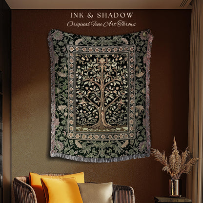 Golden Aesthetic Tree of Life Woven Throw Blanket Jacquard Tapestry
