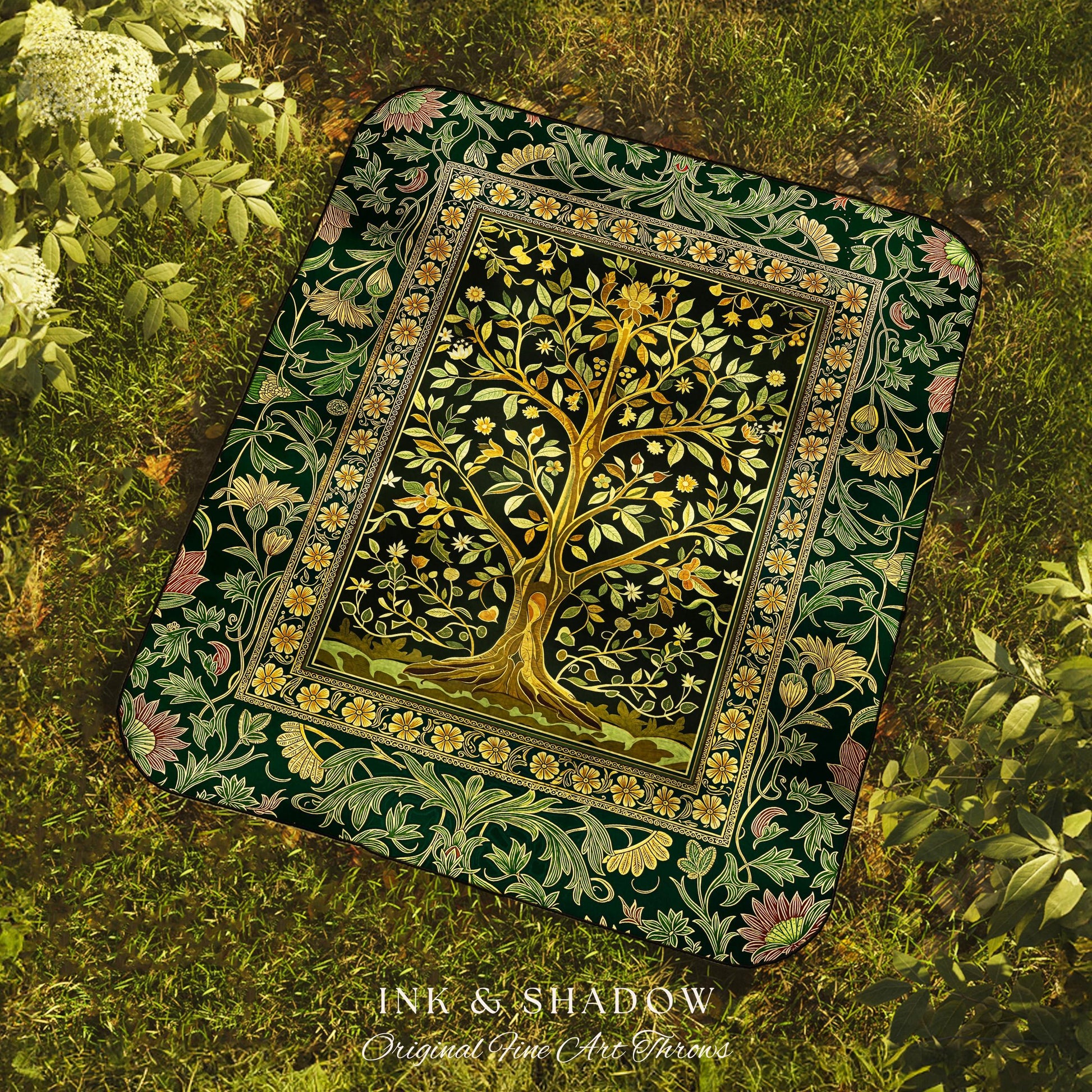 Golden Aesthetic Tree of Life Woven Throw Blanket Jacquard Tapestry