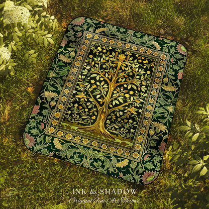 Golden Aesthetic Tree of Life Woven Throw Blanket Jacquard Tapestry