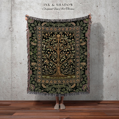 Golden Aesthetic Tree of Life Woven Throw Blanket Jacquard Tapestry