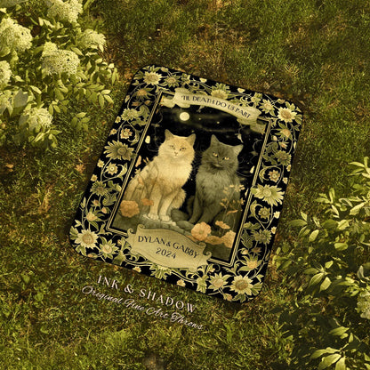 Til Death do us Part Couple Blanket Custom | Dark Academia Aesthetic Woven Throw Custom His & Hers Gift for Cat Lover Personalized Tapestry
