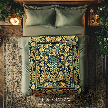 Medieval Maximalist Ethereal Tapestry | Soft Pastel Castlecore Woven Throw Blanket Fairy Grunge Ornate Dragon Scale Rustic Victorian Style |