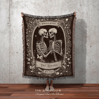 Gothic Engagement Blanket Custom | Personalized Wedding Anniversary Blanket Unique Couple Gift for Goths Custom Tapestry Skeleton Blanket |