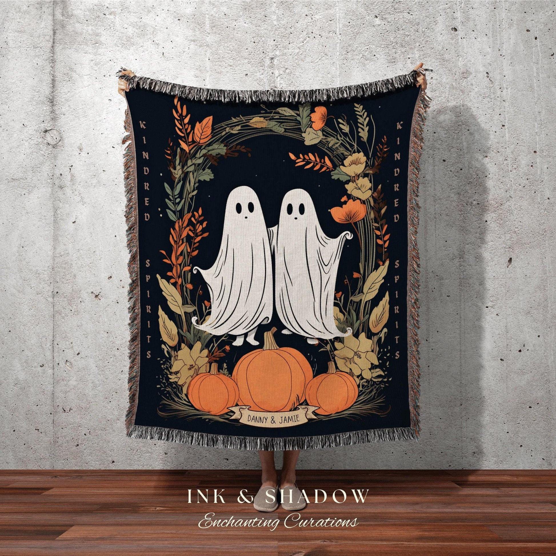 Kindred Spirts Personalized Ghost Blanket Goth Tapestry | Spooky Ghost Decor Halloween Blanket Woven Throw | Woven Blanket Ghosts Couple