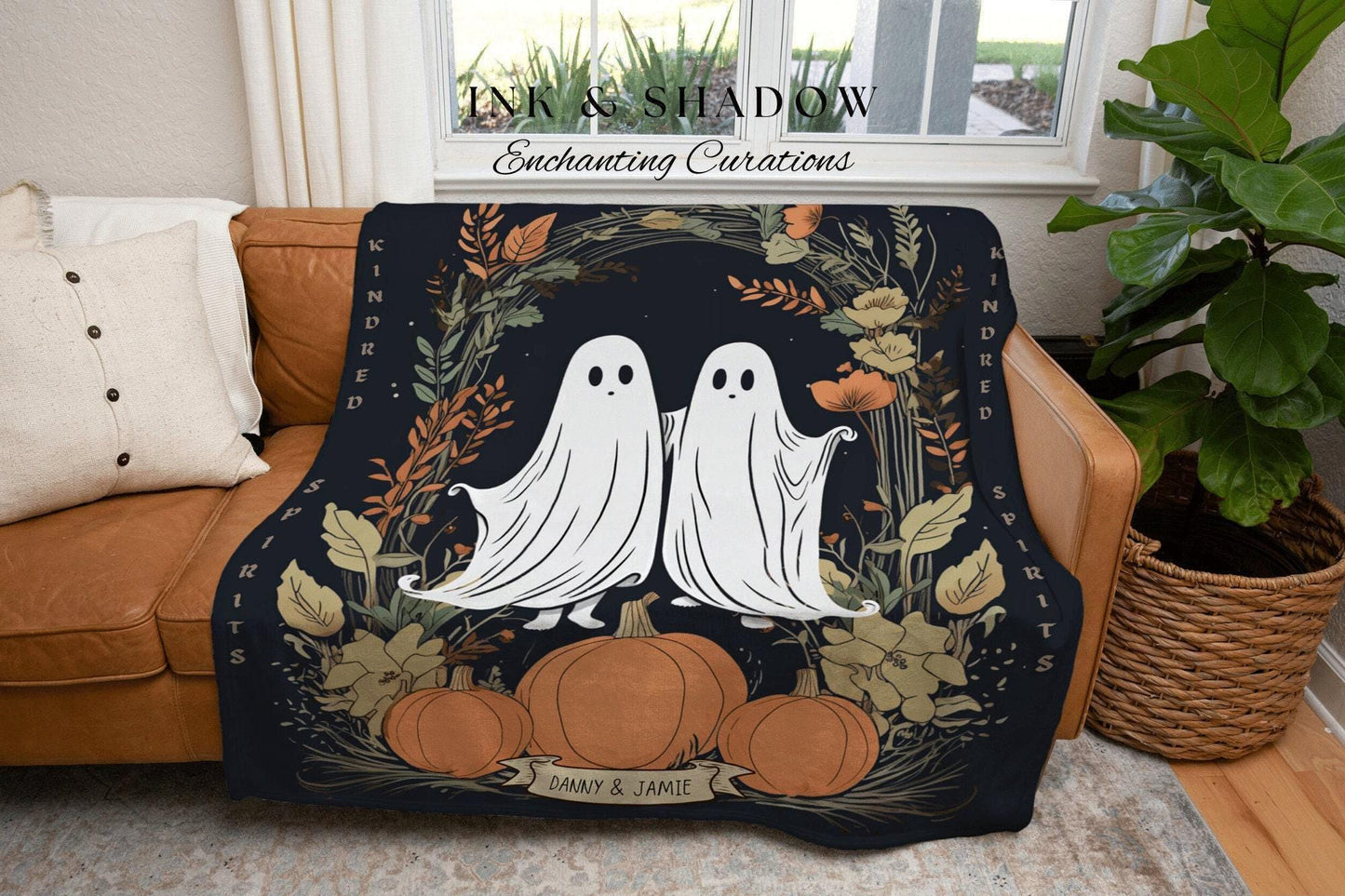 Kindred Spirts Personalized Ghost Blanket Goth Tapestry | Spooky Ghost Decor Halloween Blanket Woven Throw | Woven Blanket Ghosts Couple