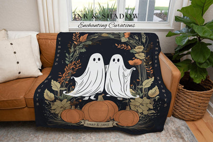 Kindred Spirts Personalized Ghost Blanket Goth Tapestry | Spooky Ghost Decor Halloween Blanket Woven Throw | Woven Blanket Ghosts Couple