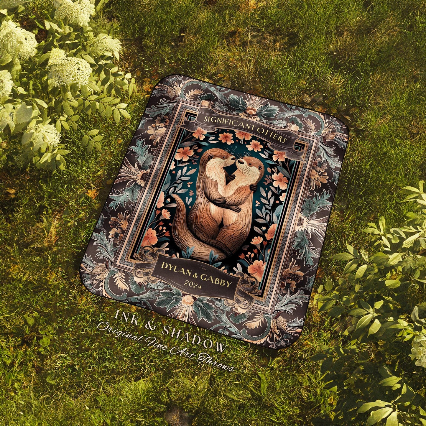 Significant Otters Blanket Personalized Names | Gift for Partner Custom Picnic Blanket Woven Tapestry Dating First Anniversary Cute Throw |