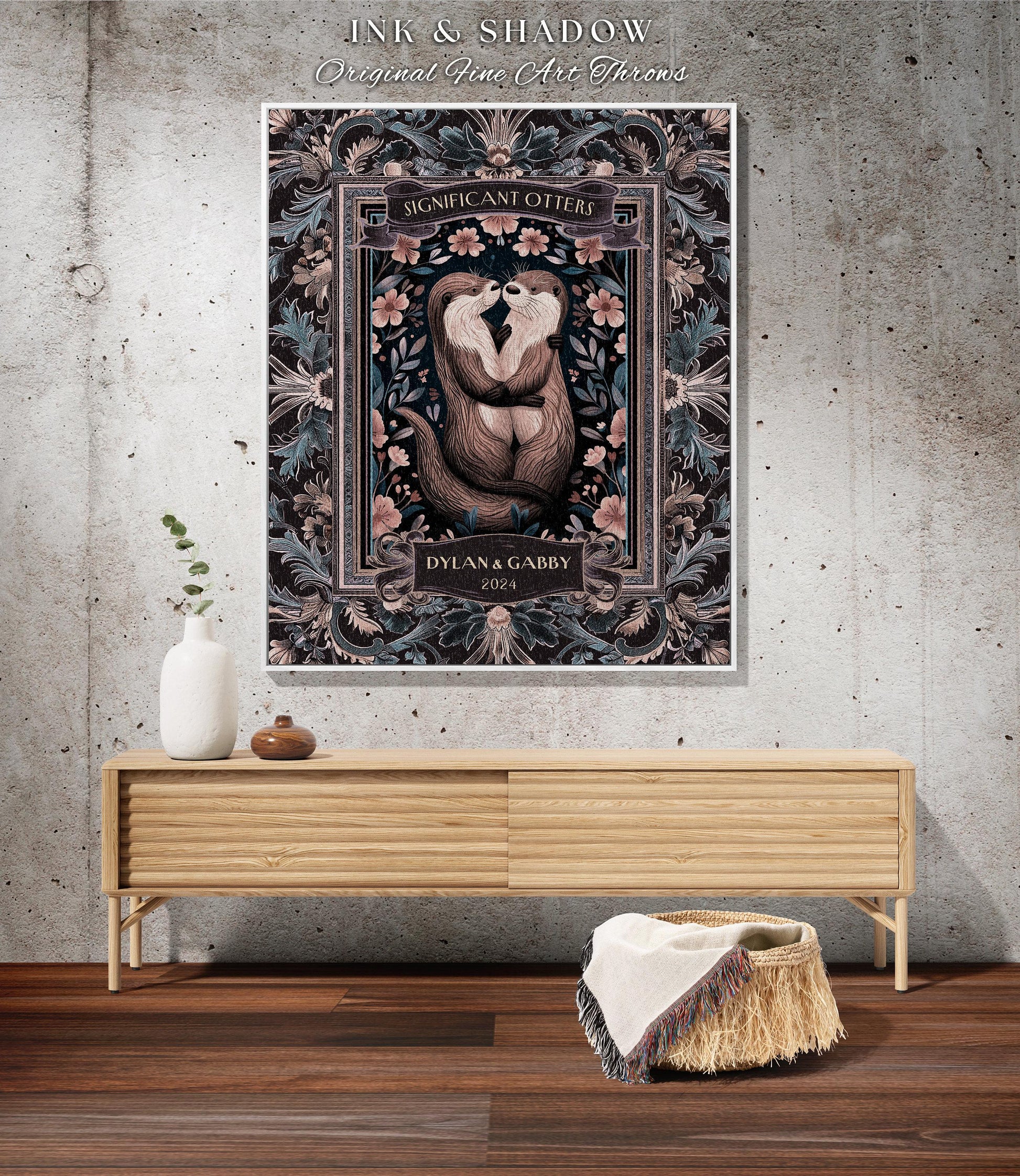 Significant Otters Blanket Personalized Names | Gift for Partner Custom Picnic Blanket Woven Tapestry Dating First Anniversary Cute Throw |