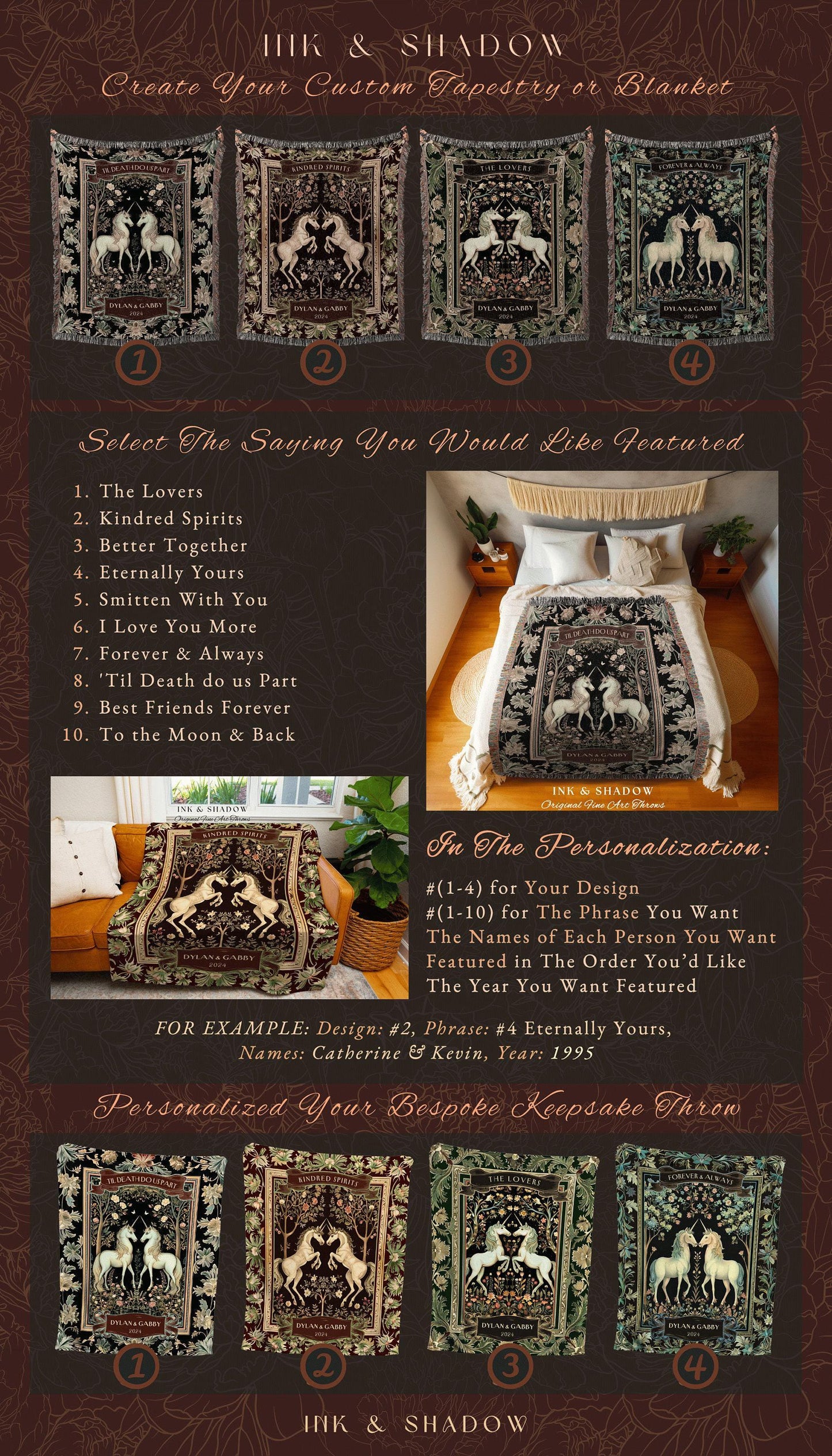 Personalized Lovers Blanket Ethereal Unicorns | Magic Aesthetic Gift for Fiance Custom Enchanted Wedding Anniversary Tapestry for Her Cute |