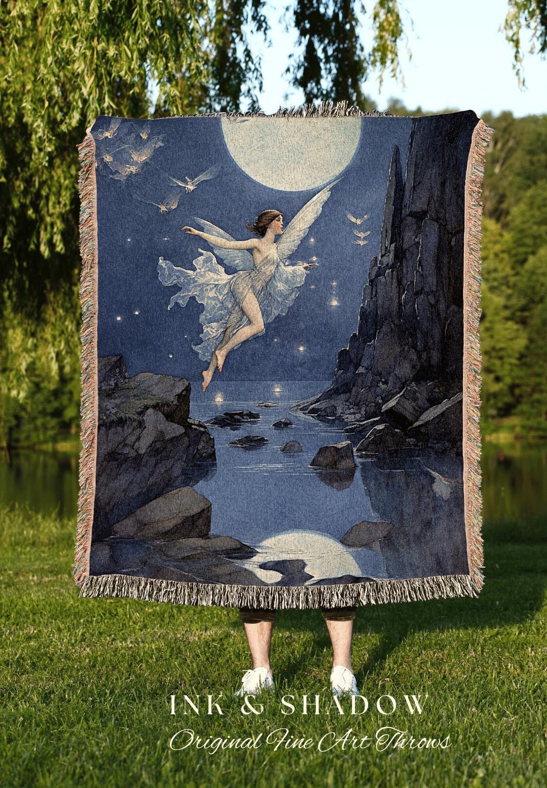 Ethereal Fairy Blanket | Fairy Aesthetic Celestial Wall Art Cottagecore Decor Art Nouveau Tapestry Woven Art Blanket Fairycore Decor Mystic