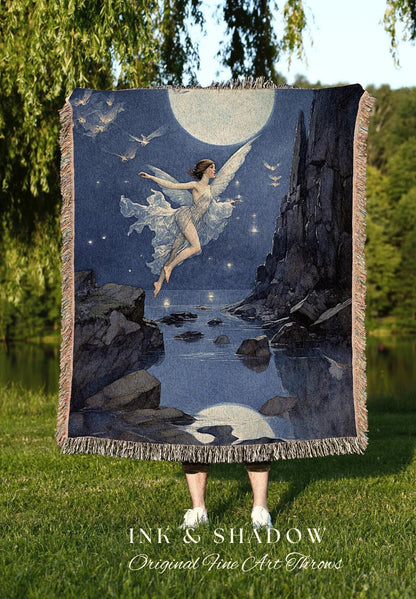 Ethereal Fairy Blanket | Fairy Aesthetic Celestial Wall Art Cottagecore Decor Art Nouveau Tapestry Woven Art Blanket Fairycore Decor Mystic