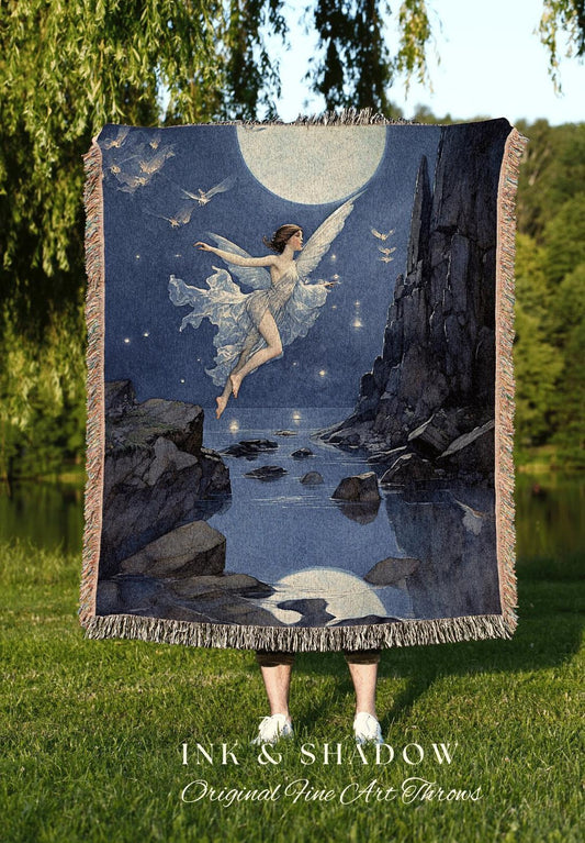 Ethereal Fairy Blanket | Fairy Aesthetic Celestial Wall Art Cottagecore Decor Art Nouveau Tapestry Woven Art Blanket Fairycore Decor Mystic