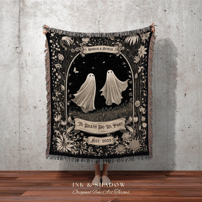 Ghost Couple 'Till Death Do Us Part' | Personalized Wedding Blanket Spooky Halloween Tapestry Woven Ghost Gifts His & Hers Anniversary Gifts
