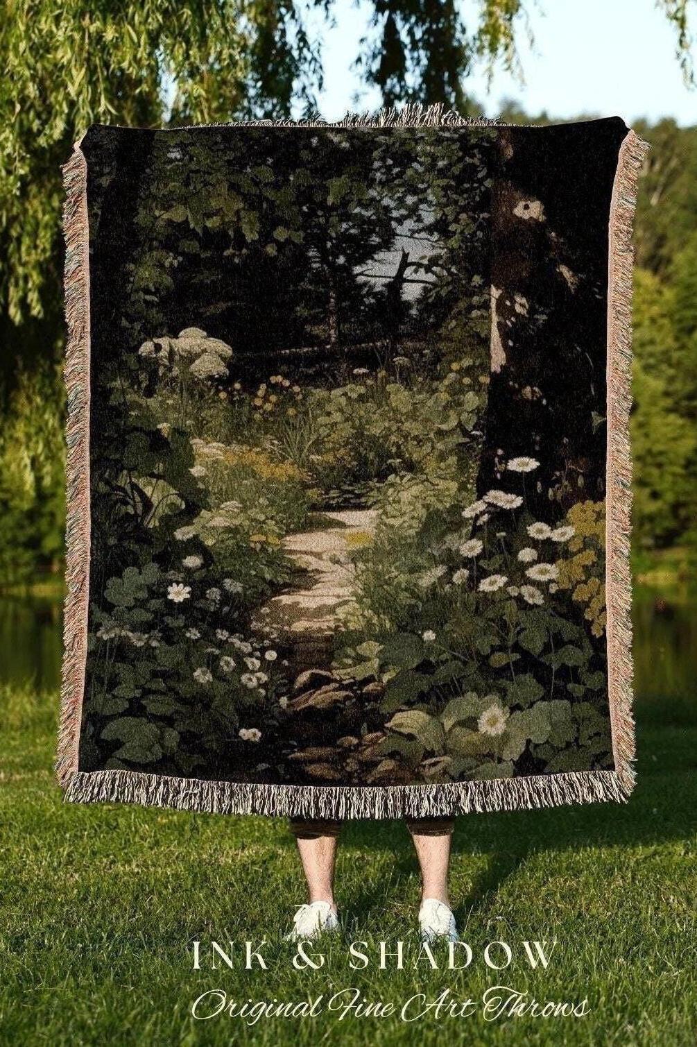 Dark Fairycore Woodland Tapestry | Renaissance Art Woven Blanket Victorian Gothic Aesthetic Tapestry Woven Botanical Fairy Decor Aesthetic