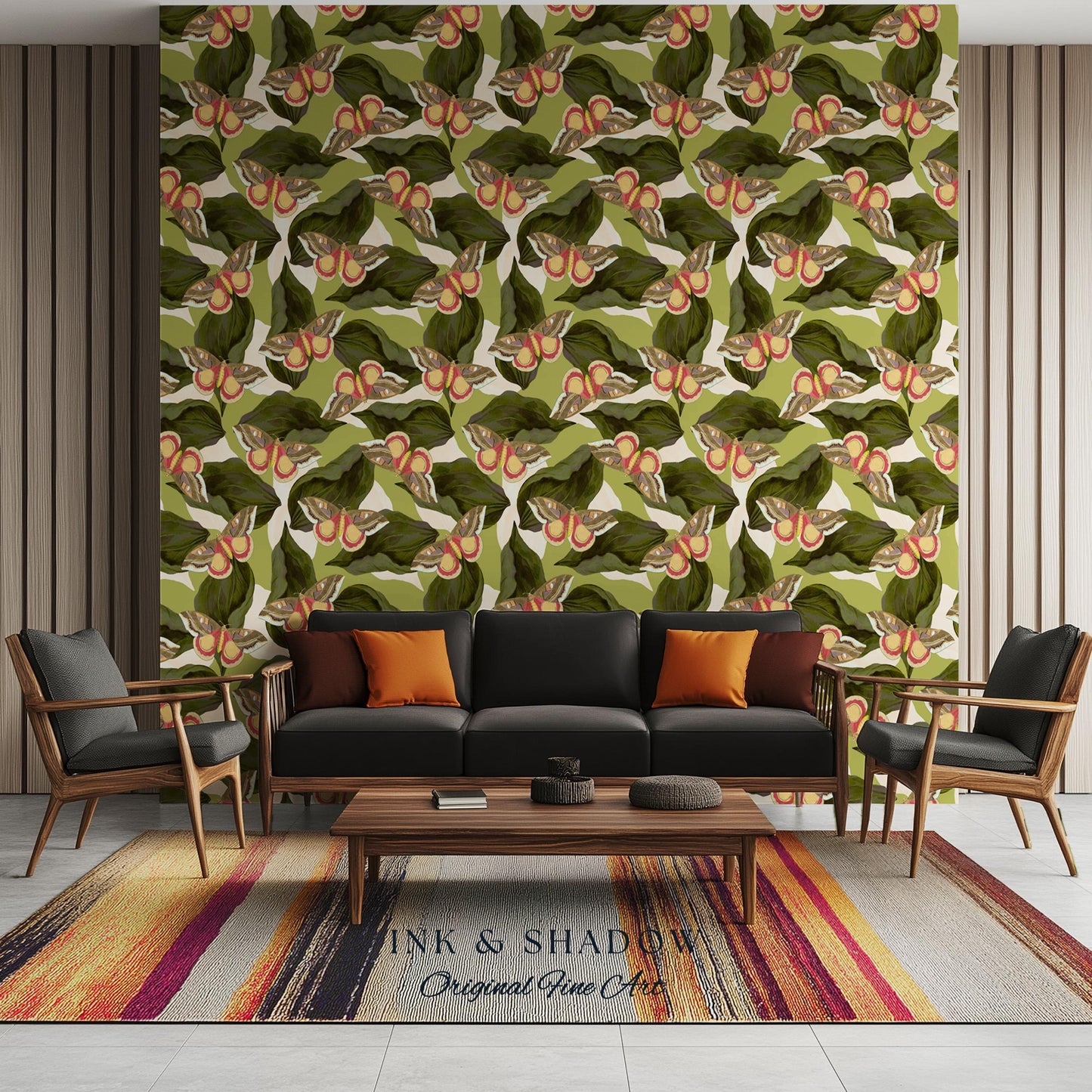 Retro Moth Wallpaper Green | Renter Friendly Peel & Stick Wall Decor Eclectic Whimsy Maximalist Home George Shaw's Butterfly Collage