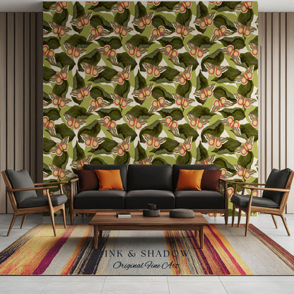 Retro Moth Wallpaper Green | Renter Friendly Peel & Stick Wall Decor Eclectic Whimsy Maximalist Home George Shaw's Butterfly Collage