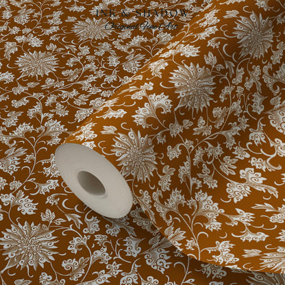 Floral Ochre European Inspired Wallpaper | Refined Old World Elegance Mustard Yellow Peel and Stick Home Decor French Chateau Aesthetic