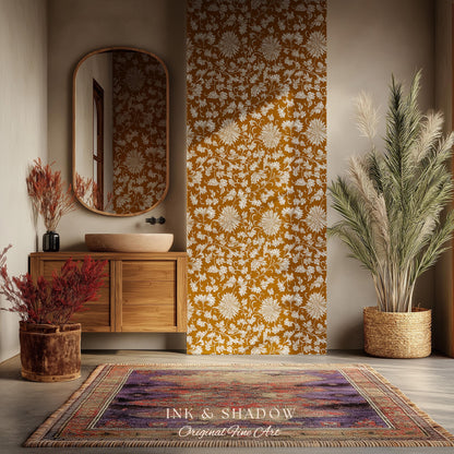 Floral Ochre European Inspired Wallpaper | Refined Old World Elegance Mustard Yellow Peel and Stick Home Decor French Chateau Aesthetic