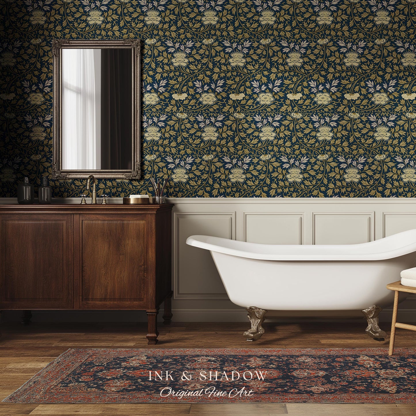 Old World Scrolling Vines Wallpaper | Historic Inspired European Wall Art Peel and Stick Victorian Aesthetic Maximalist Living Room