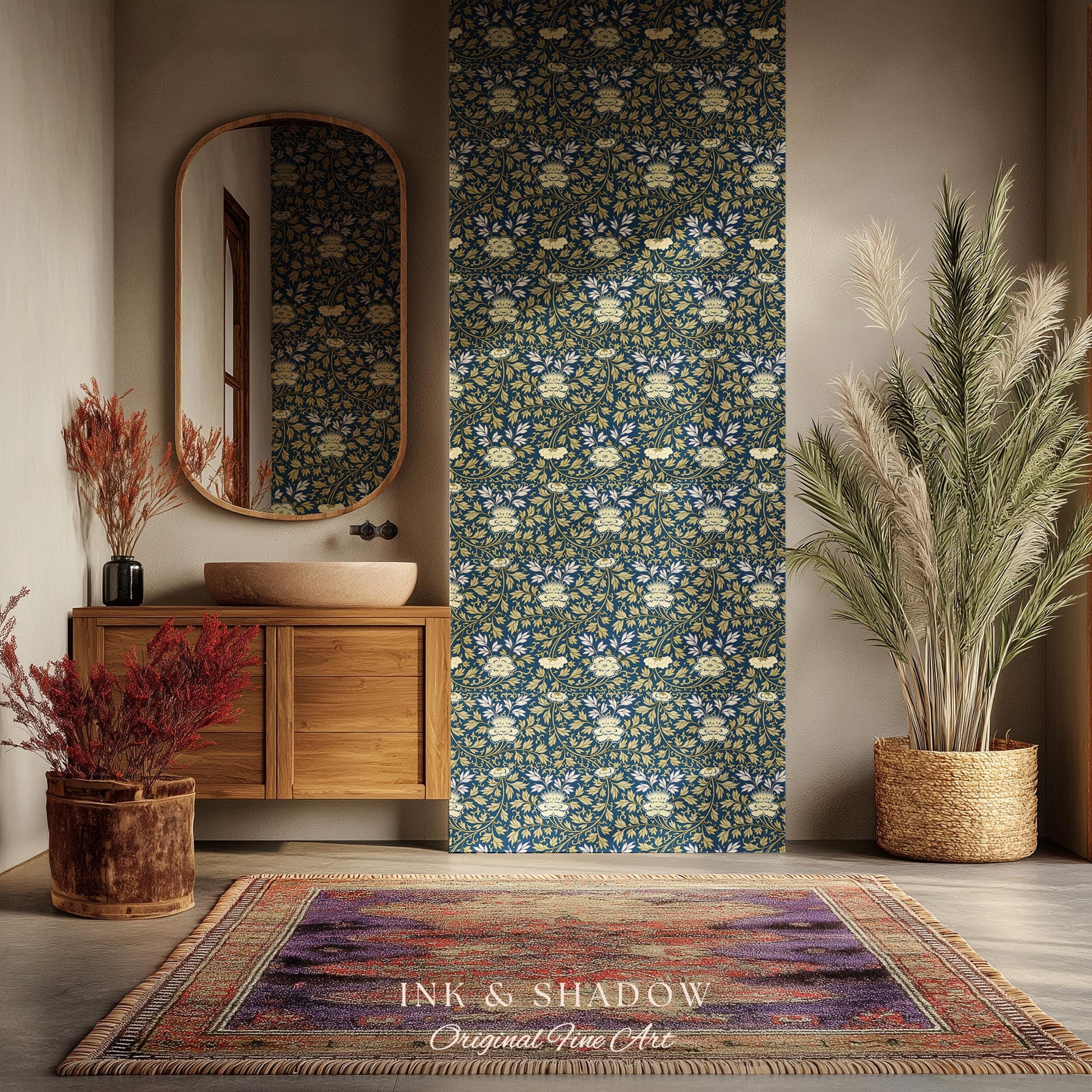 Old World Scrolling Vines Wallpaper | Historic Inspired European Wall Art Peel and Stick Victorian Aesthetic Maximalist Living Room