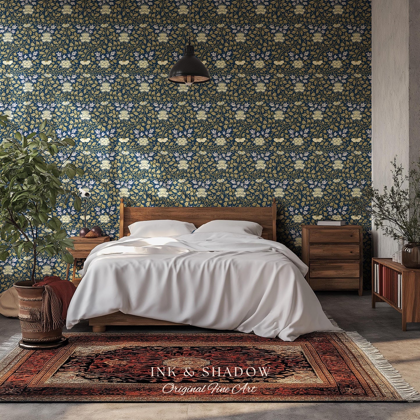 Old World Scrolling Vines Wallpaper | Historic Inspired European Wall Art Peel and Stick Victorian Aesthetic Maximalist Living Room