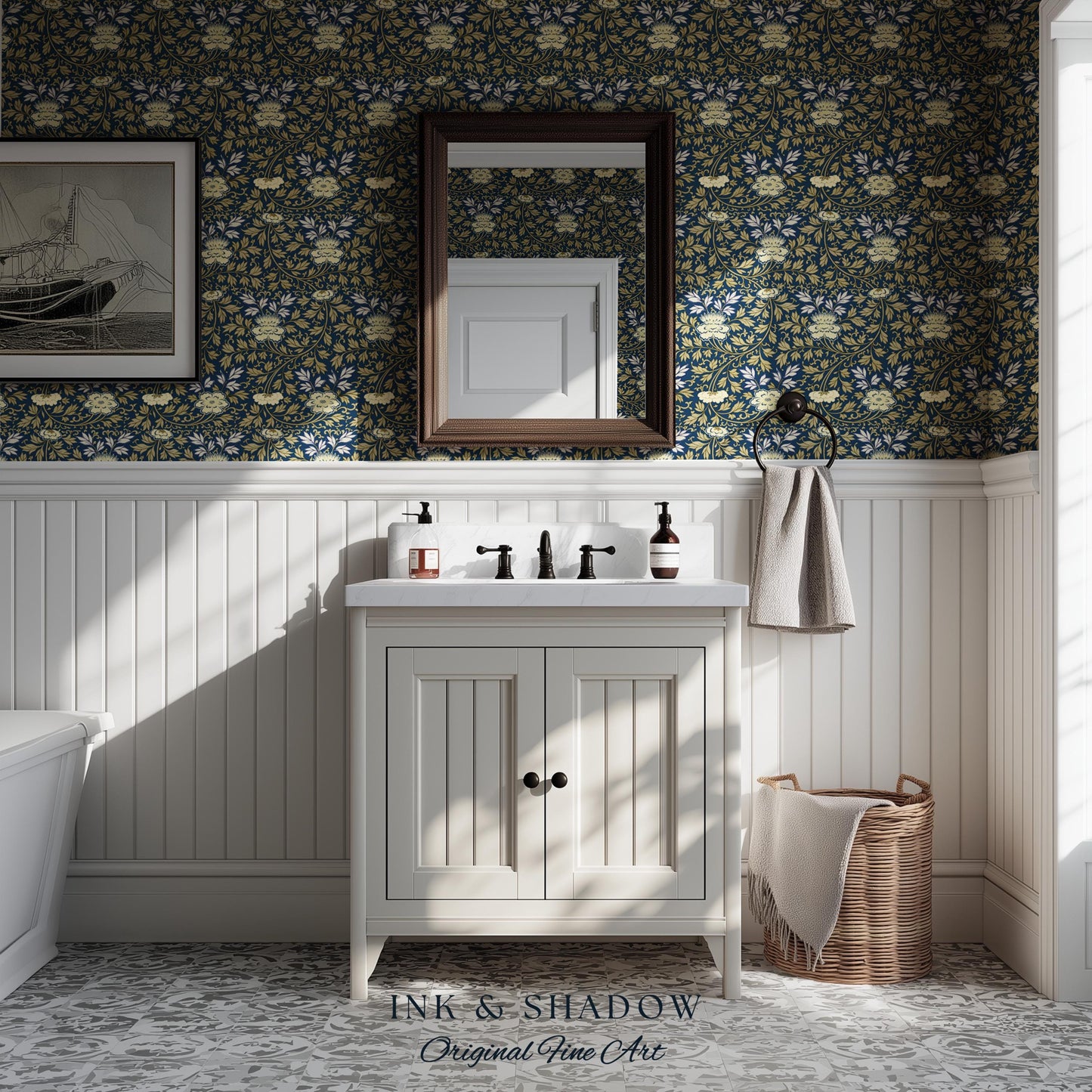 Old World Scrolling Vines Wallpaper | Historic Inspired European Wall Art Peel and Stick Victorian Aesthetic Maximalist Living Room