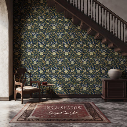 Old World Scrolling Vines Wallpaper | Historic Inspired European Wall Art Peel and Stick Victorian Aesthetic Maximalist Living Room