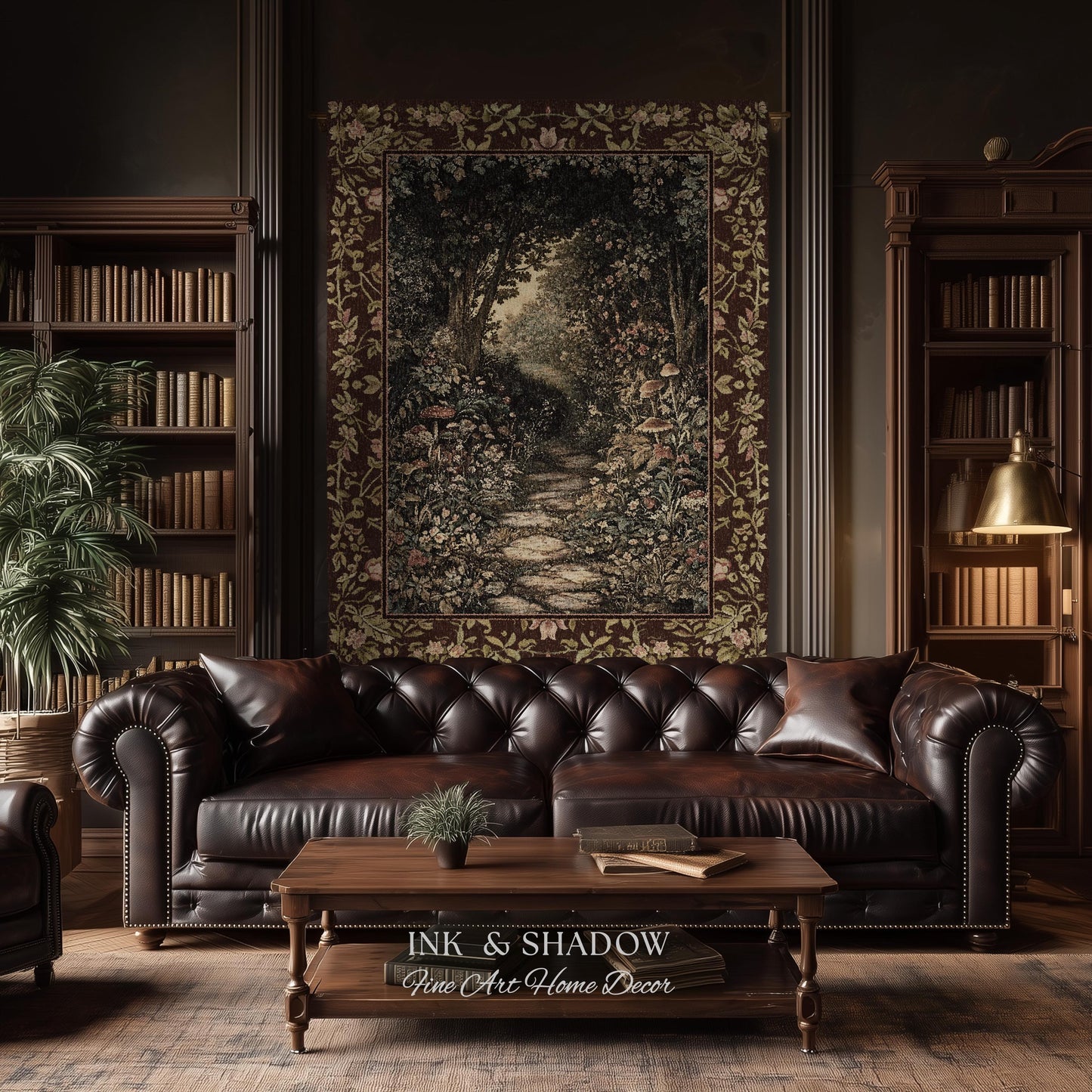 Fairy Ethereal Forest Tapestry Blanket Mystic Dark Academia Folklore Inspired, Magical Medieval Forestcore Botanical Woodland Woven Throw
